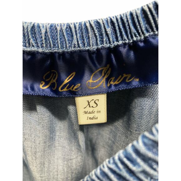 Blue Rain Top Women X Small Blue Chambray Floral Embroidered Off Shoulder - Picture 4 of 8